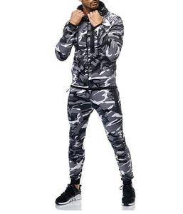 Survêtement camouflage pour homme, manches longues, capuche, fermeture éclair, poches latérales, coupe régulière, style sportif automne, 100 % polyester - Product Image 2