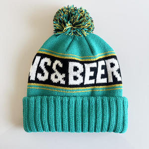 Bonnet en tricot de montagne avec pompon, unisexe, style décontracté pour l'hiver, couleurs turquoise et noir - Product Image 4