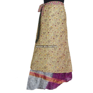 Boho New Indian Around Silk Sari Wrap Skirts Recycled Silk Saris Style Skirts Sarongs Skirts Indian <b>Old</b> Saree Reversible Print - Product Image 3