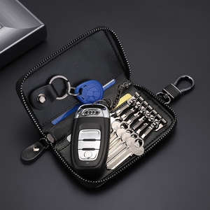 PU Leather Key <b>Wallet</b> Zipper Closure Portable Key <b>Holder</b> for Car Keys Simple Design Brown Color 6.78x12.3cm - Product Image 4