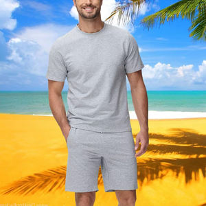 ชุดกีฬาฤดูร้อนแขนสั้นระบายอากาศได้ดีสำหรับผู้ชาย ชุดชายหาด เสื้อยืดและกางเกงขาสั้นผ้าฝ้ายโพลีเอสเตอร์น้ำหนักเบา ชุดสองชิ้น - Product Image 5
