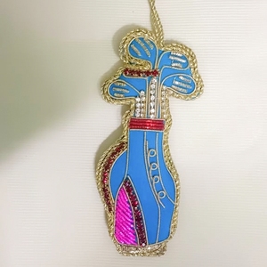 Handmade Santa Boot Christmas Ornament, Blue <b>Stocking</b> Hanging Decoration, Beaded Embroidered Holiday Tree Decor Gift - Product Image 2