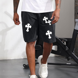 Pantalones Cortos Deportivos Casuales de Algodón con Estampado Cruzado para Hombre, Cintura con Cordón Ajustable, Transpirables, Corte Medio, Diseño con Logotipo Frontal - Product Image 2