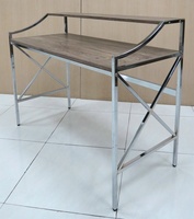 Bureau de salon moderne de haute qualité à double plateau, construction en panneaux de particules et tubes métalliques, naturel/argenté naturel/noir SCE