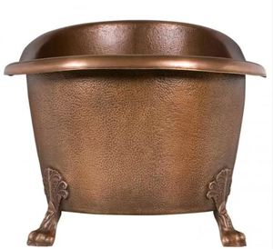 Baignoire ovale autoportante en cuivre martelé à double rebord avec base à jupe pour salle de bain domestique - Product Image 4