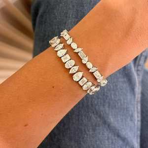 Bracelet tennis en or massif véritable 14k 18k, 20 carats, avec diamants de laboratoire à taille mixte, serti à griffes, formes multiples, bijoux de mariage pour femme - Product Image 5