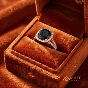 Bague de luxe en moissanite noire pour femme, en or rose, taille coussin, sertie à griffes, bijoux de fiançailles et de mariage, micro-incrustation, cadeau élégant, USA - Product Image 4