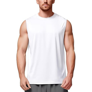 Camiseta sin Mangas para Hombre, Blanca, Cuello Redondo, Color Sólido, Tejida en Poliéster, Transpirable, Informal, para Gimnasio y Entrenamiento - Product Image 1