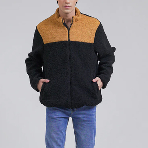 Veste polaire pour homme à blocs de couleur, fermeture éclair intégrale, col montant, vêtement d'hiver décontracté, matière polyester épaisse, coupe classique - Product Image 4