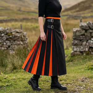 Kilt hybride plissé pour femme avec boucles latérales, options de tartan personnalisées, jupe longue, tenue écossaise - Product Image 1