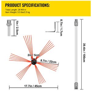 Kit per la Pulizia del Camino da 26 Piedi con Asta Spazzola da 315 Pollici, 8 Aste Flessibili in Nylon, Set e Accessori per Caminetto - Product Image 4