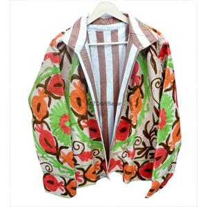 Handmade Corduroy Suzani Jacket Women's Floral Embroidered Cotton Stripe Lining Autumn <b>Winter</b> Fashion <b>Coat</b> - Product Image 4