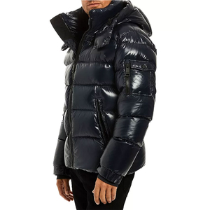 New Style Zipper Closure Wear <b>Men's</b> Long Sleeve Puffer Jackets OEM Designer Made Hooded Quilted Padded Shiny Jacket For <b>Men</b> - Product Image 3