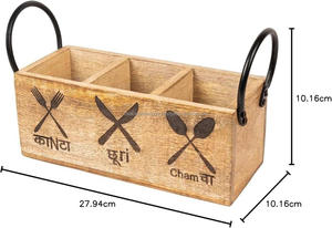 High on Demand Wooden Cutlery Table Flatware Wood <b>Utensil</b> Organizer <b>Kitchen</b> Wooden With Metal Handle Condiment Caddy With Handle - Product Image 3