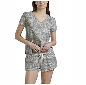 Ensemble deux pièces pour femmes, t-shirt et short d'été en tissu coton, ensemble de shorts pour femmes - Product Image 1