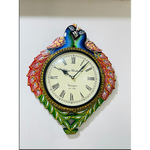 Peacock Design Handcrafted Wooden Art Deco Analog Decorative Wall Clock with Quartz Movement <b>Battery</b> <b>Operated</b> Animal Shape - Product Image 3