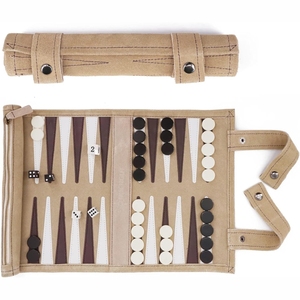 Jeu de backgammon de luxe portable en cuir suédé, pliable, avec poche zippée et dés, idéal pour un cadeau - Product Image 3
