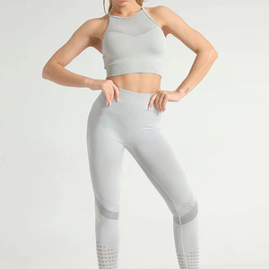 Ensembles de vêtements de yoga personnalisés avec logo frontal, haute qualité, sans couture, 2 pièces, pour femmes, vêtements de sport pour la salle de sport, polyester/nylon - Product Image 2