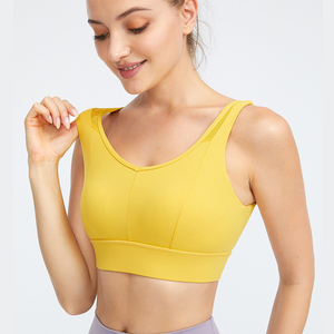 Soutien-gorge de sport pour homme jaune, dos nageur, col ras du cou, sans couture, respirant, séchage rapide, maintien élevé, pour yoga et activités sportives, couleur unie, rembourrage amovible - Product Image 2