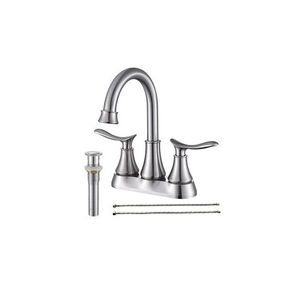 Rubinetto da Bagno a 2 Maniglie da 4 Pollici in Nichel Spazzolato con Scarico a Scomparsa e Tubi di Alimentazione, Accessori per Rubinetti Lavabo - Product Image 1