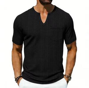 Camiseta Casual de Poliéster de Manga Corta con Cuello Redondo para Hombre, con Bolsillo, Corte Regular, Transpirable, Diseño Sólido, Logotipo Frontal, Secado Rápido - Product Image 3