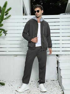 <b>Men</b>’s Performance Slate Grey Tech Tracksuit – Premium Two-Piece Athletic Set Featuring Full-Zip Hybrid Hooded <b>Jacket</b> - Product Image 2