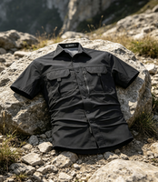 Chemise tactique à manches courtes, chemise de travail élastique multi-poches, haut décontracté à simple boutonnage pour la randonnée et le camping