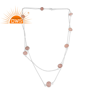 Multi Rose Chalcedony Gemstone <b>Necklace</b> Wholesale Designer 925 Fine <b>Silver</b> <b>Long</b> <b>Chain</b> <b>Necklace</b> Jewelry Classic Collection - Product Image 3