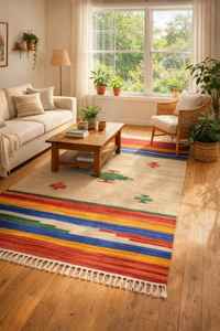 Tapis/chemin de table moderne en coton fait main, lavable en machine, réversible, épaisseur personnalisable, motif floral pour la maison et les voyages - Product Image 2