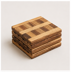 Premium Handcrafted Luxury Two-Tone Walnut Oak Wooden Coasters Set 4 Modern Geometric Inlay Customizable Drink Mats Home Office - Product Image 2