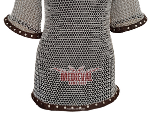Camisa de Malla de Aluminio Medieval de Media Manga con Anillos de 10mm y Ribete de Cuero, para Disfraz de Caballero Vikingo y Reenactment - Product Image 3
