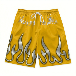 กางเกงขาสั้นกีฬา REXFIT SPORTS แบบกำหนดเอง น้ำหนักเบา แห้งเร็ว ลายเปลวไฟเมทัลลิก สำหรับผู้ชาย เหมาะสำหรับเล่นบาสเกตบอล วิ่ง และออกกำลังกาย - Product Image 2