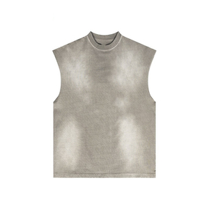 Débardeur tricoté décontracté personnalisé, grammage lourd 280 grammes, vierge, coupe oversize, délavé à l'acide, vintage, écologique, sans manches pour homme - Product Image 4