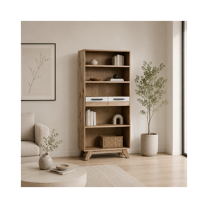 Contemporary Wooden Bookcase With Open <b>Shelves</b> And Drawers <b>Modern</b> Storage Cabinet For Home Office Custom Design - Product Image 1