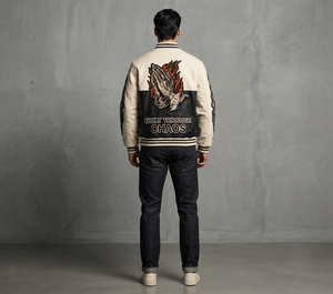 Blouson universitaire en cuir PU blanc pour homme, avec manches en similicuir et broderie de lettres sur le devant, style streetwear, coupe-vent - Product Image 3