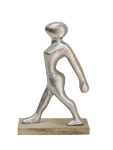 Estatua Moderna Abstracta de Hombre Caminando en Aluminio - Escultura Figurativa Plateada sobre Base de Madera - Decoración Contemporánea para Hogar u Oficina - Product Image 2
