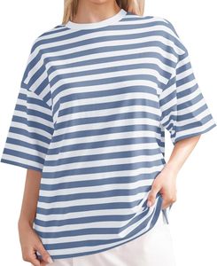 Camiseta Deportiva Informal a Rayas para Mujer, de Uso Diario, Cuello Redondo, Estilo Deportivo, Talla Grande - Product Image 2