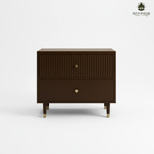 Armoire moderne en bois brun chocolat à 2 tiroirs, design mi-siècle, montage au sol, meuble durable pour la maison et la chambre à coucher - Product Image 1