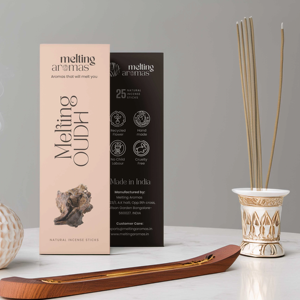 Incienso MELTING OUDH Ultra Premium, Varillas de Incienso con Fragancia Natural de Oudh, Agarbatti para Pooja, Meditación y Aromaterapia - Product Image 1