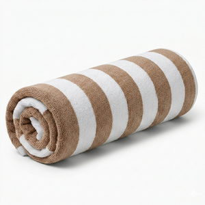 Toalla de Baño Premium Beige Blanco Moderna con Rayas Náuticas, Teñida con Hilo de Algodón, Ultra Suave, Súper Absorbente, Secado Rápido, 750g, Lujosa - Product Image 2