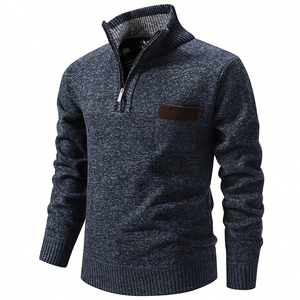 <b>Men's</b> 100% wool knitted <b>sweater</b>, half <b>turtleneck</b> with zipper, winter casual <b>sweater</b> pullover, customizable - Product Image 3