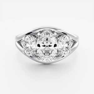 Anillo de Lujo de Oro Sólido de 14k con Certificación IGI, Diamante Cultivado en Laboratorio de Corte Ovalado con Engaste de Garras, Anillo Trílogo de Tallo Dividido con Tres Diamantes CVD HPHT - Product Image 5