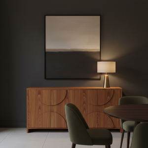 Buffet en bois moderne demi-cercle, meuble de rangement en bois à 4 portes avec panneau en arc, design moderne en arc - Product Image 3