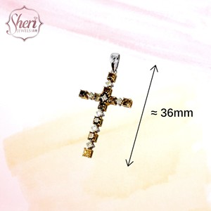 [Sheri Jewels] Pendentif en or massif 18 carats avec diamant jaune naturel taille coussin, style croix, pour femme - Idéal pour un usage quotidien - Product Image 2