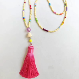 Handmade Multicolor Beaded Tassel <b>Necklace</b> Pink Tassel Boho Long <b>Statement</b> Jewelry Gift for Women - Product Image 1