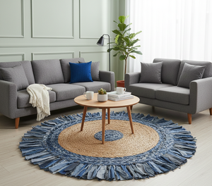 Tapis tressés en jute/denim, design floral moderne, légers, tissage plat, réversibles, lavables, antidérapants, fins, pour le voyage - Product Image 3