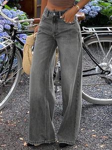 Jean bootcut en denim délavé pour femme, coupe droite, longueur intégrale, gris uni, 100 % coton, écologique, style automne - Product Image 5