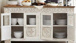 Aparador Rústico Moderno de Madera con Puerta de Vidrio, Cajón y Estante Ajustable, Mueble de Almacenamiento para Comedor y Cocina - Product Image 2