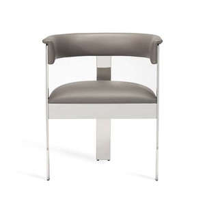 Chaise de salle à manger moderne avec structure en métal et assise en similicuir beige - Product Image 4