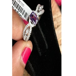 Bague de cocktail pour femme en argent 925 plaqué, améthyste taille émeraude, sertie pavé, bijou de fiançailles glamour, pierre de naissance de février - Product Image 1